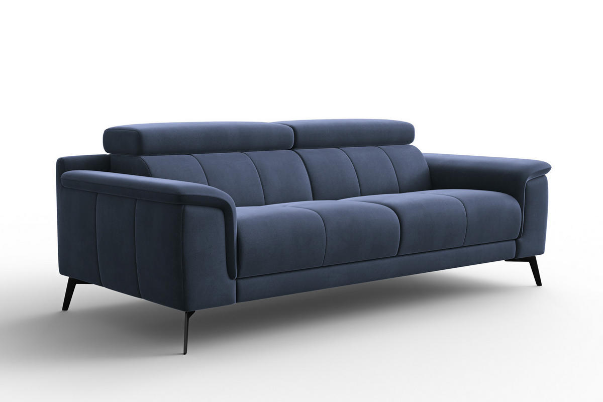 SOFA FIERO 3-Sitzer, Marineblauer Veloursstoff - Blau/Schwarz, Holz/Textil (212/82/103cm) - Courtois Laville