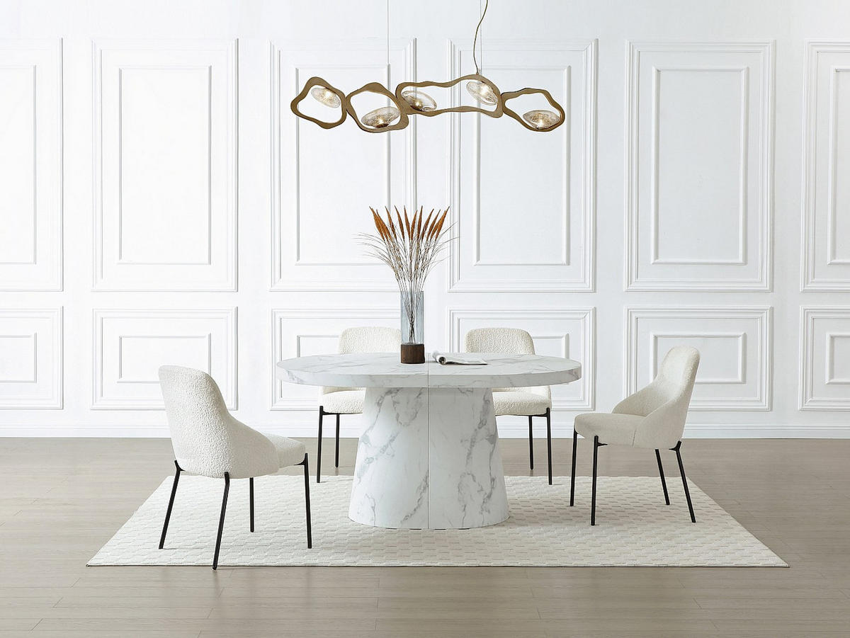 ESSTISCH ausziehbar - 6 bis +12 Personen - MDF - Marmor-Optik Weiß - CLOEVA - Weiß, Holz (300/100/76cm) - Vente-Unique