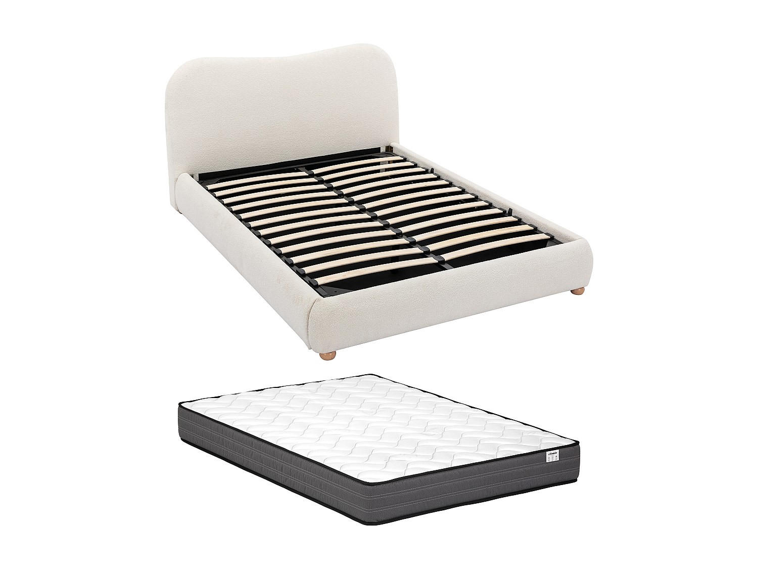 BETT mit Bettkasten - 1 Person - stoff - weiß Vanari - Weiß, Holz/Textil (120/190cm) - Vente-Unique