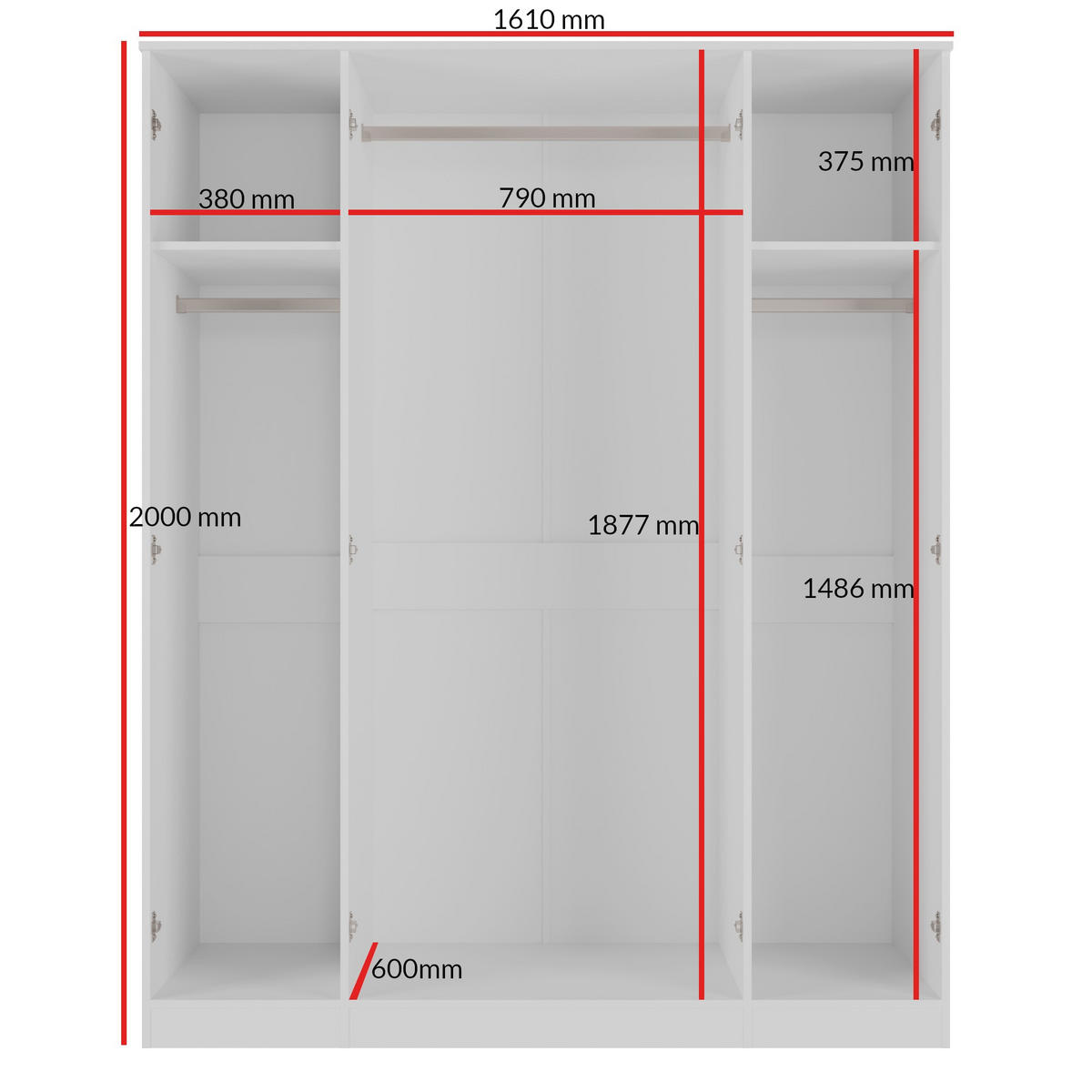DREHTÜRENSCHRANK mit Spiegel Monza 4D 160 Weiß - Weiß/Grau, Holzwerkstoff/Metall (160/200/60cm) - mzm24