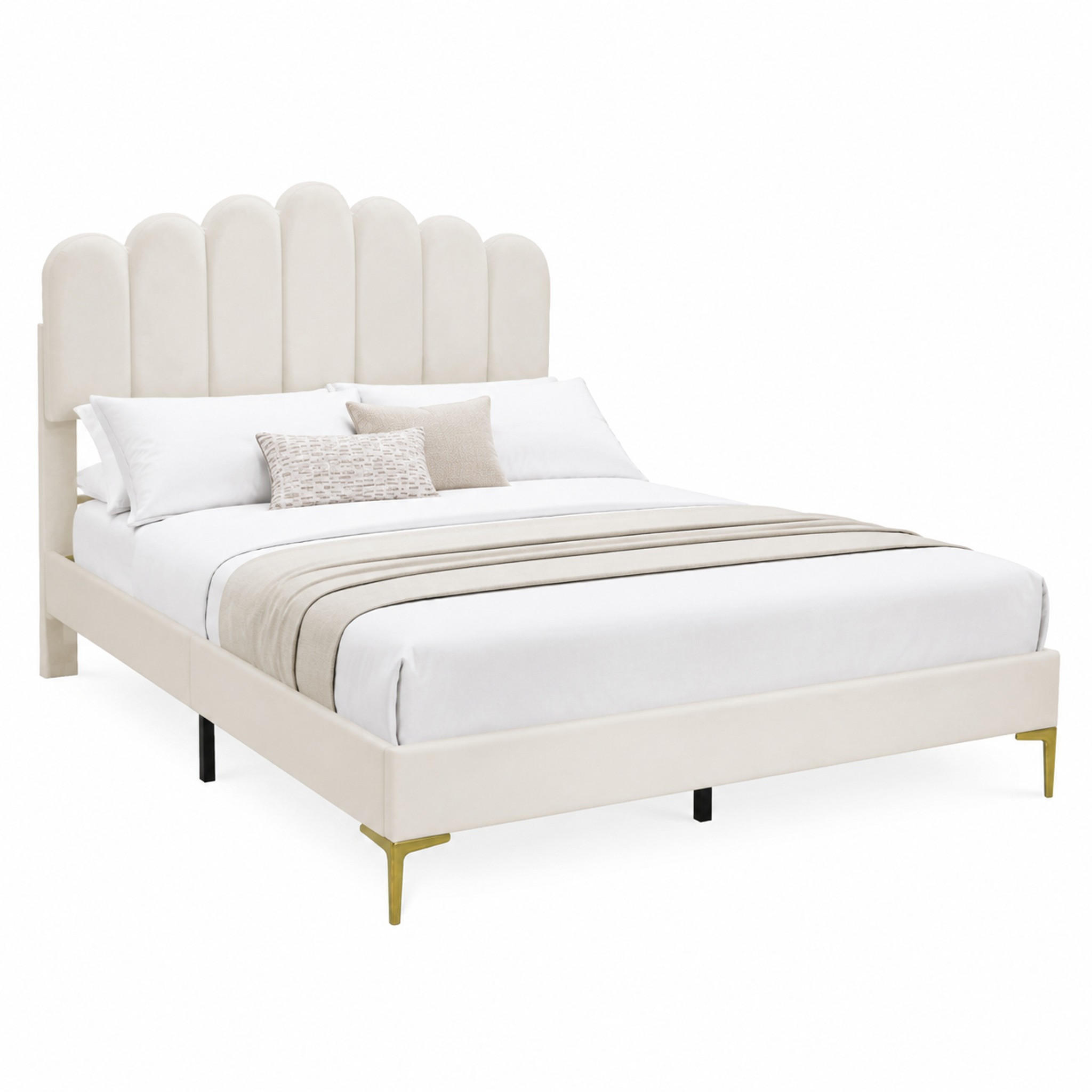 POLSTERBETT mit verstellbarem Kopfteil 140x200 cm Samt Beige - Beige, Metall (140/200cm) - Meubliv