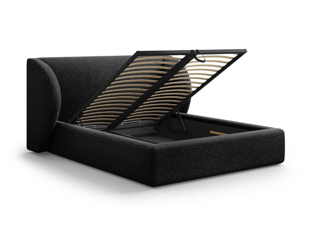 BETT mit Bettkasten und Kopfteil Miley aus Chenille-Stoff schwarz 140x200cm - Schwarz, Textil (140/200cm) - Micadoni