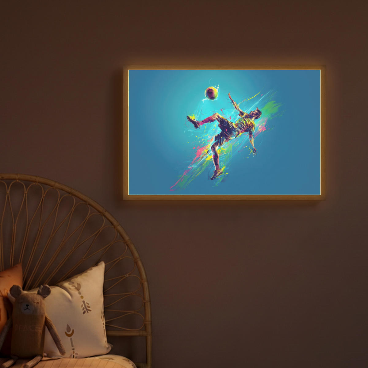 NACHTTISCHLAMPE MIT AKKU Fußballer - Farbspritzer - Farbenfroh - Ball 60x40 cm - Blau, Holzwerkstoff (8/60/40cm) - OnlyWow