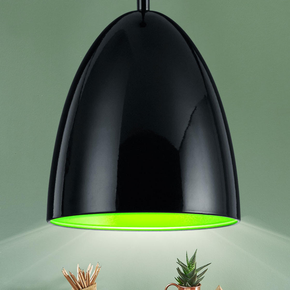 LED HÄNGELEUCHTE Metall Schwarz Grün - Schwarz, Metall (19/19/130cm)