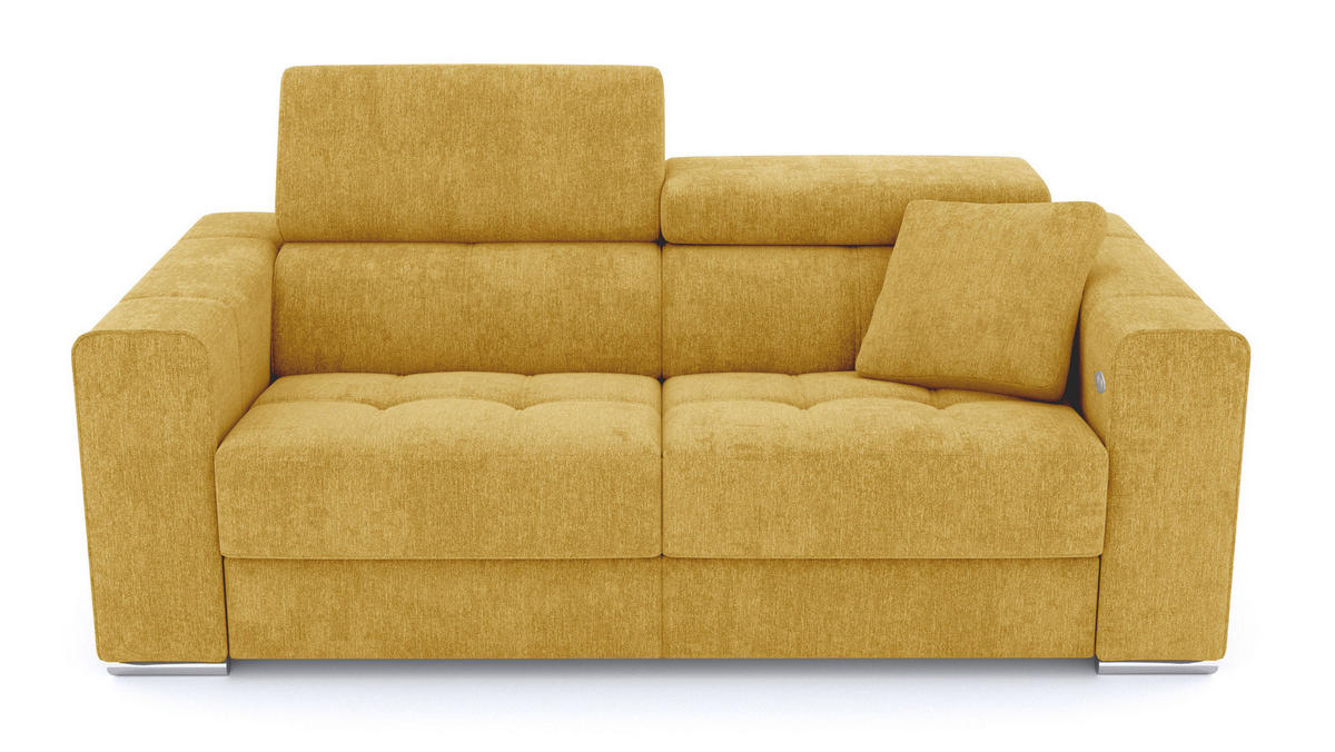 SOFA QUARTZ 3-Sitzer mit 1 Relaxfunktion, honig - Silberfarben/Honig, Holzwerkstoff/Textil (204/80/102cm) - Courtois Laville