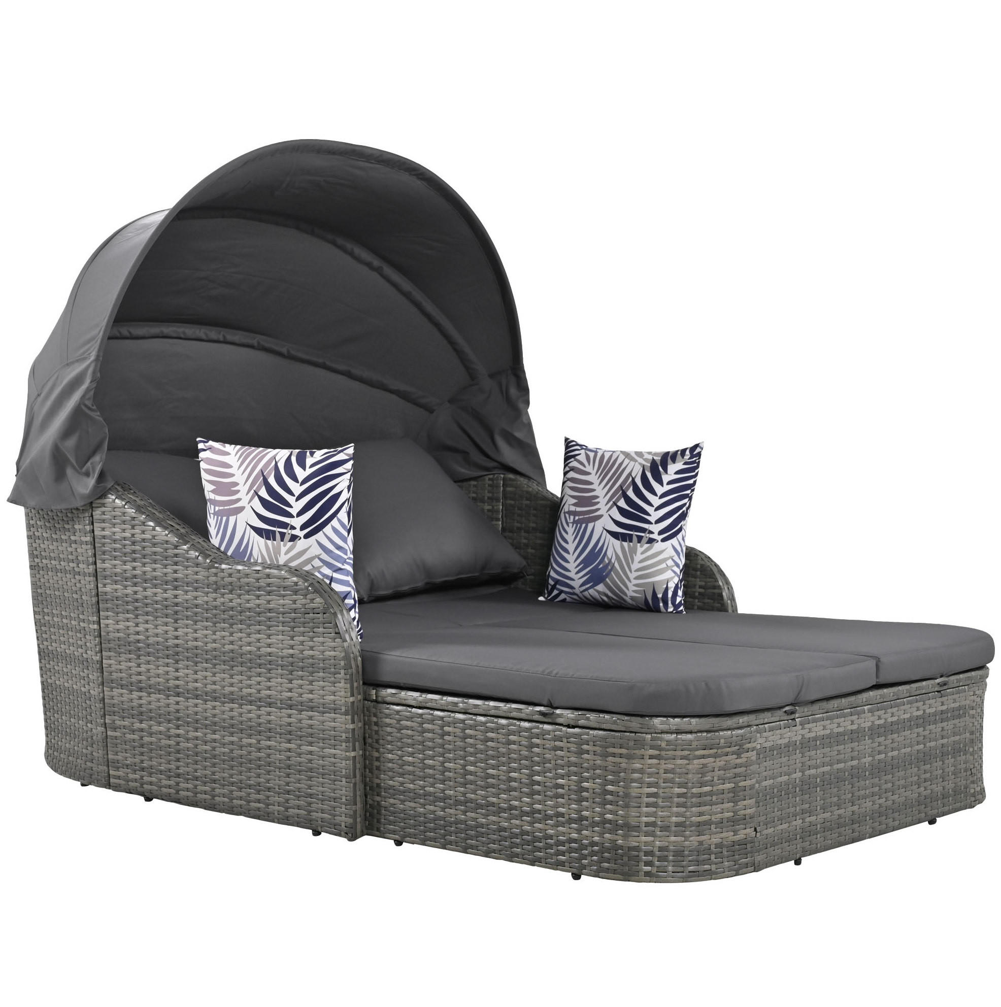 LOUNGESOFA aus Rattan & Metal 203x120x126 cm in Grau mit Baldachin - Grau, Metall (120/126/203cm) - Modfu