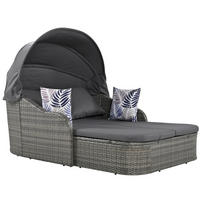 LOUNGESOFA aus Rattan & Metal 203x120x126 cm in Grau mit Baldachin - Grau, Metall (120/126/203cm) - Modfu