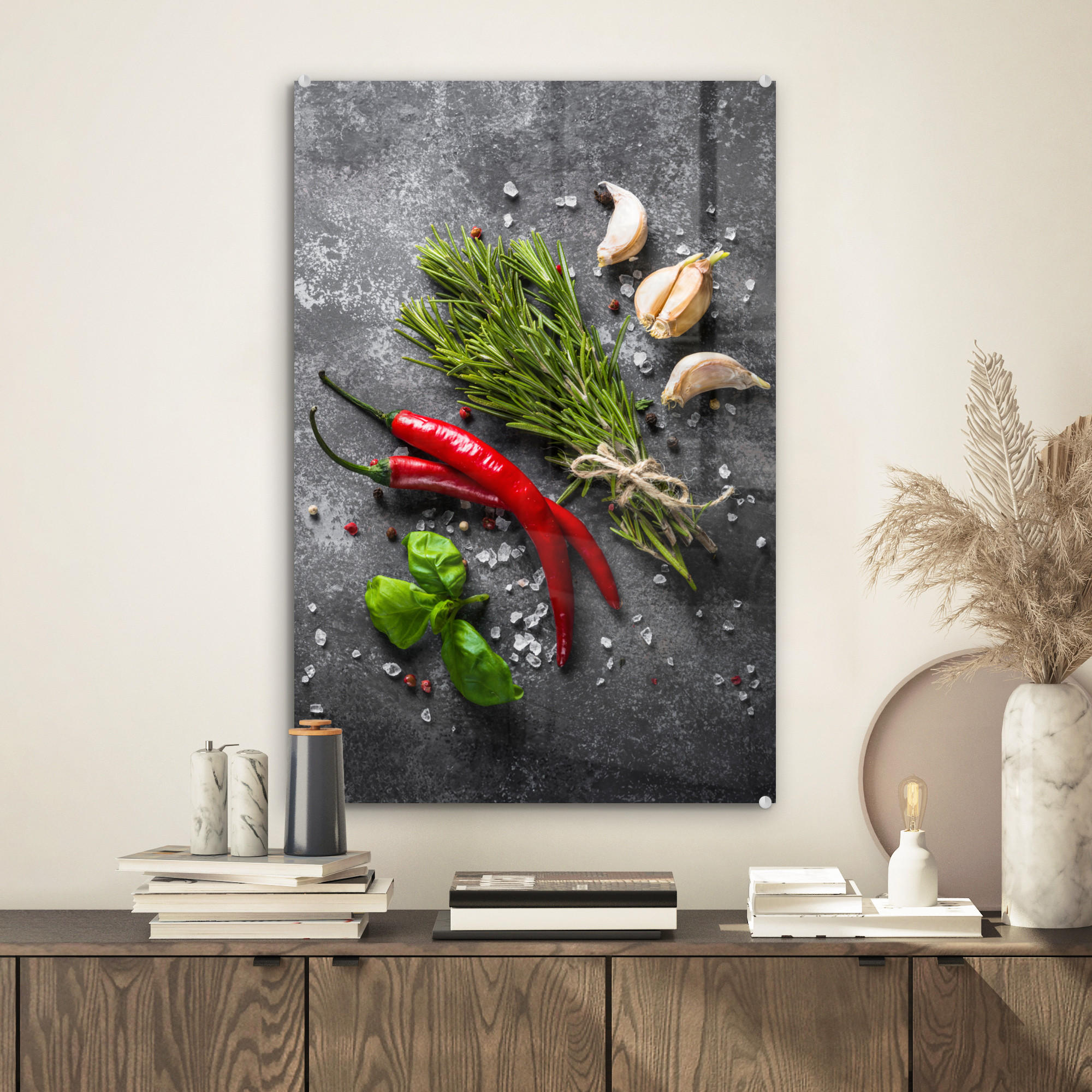 ACRYLGLASBILD Pfeffer - Kräuter - Gewürze - Beton 40x60 cm - Dunkelgrau, Glas (40/60cm) - MuchoWow