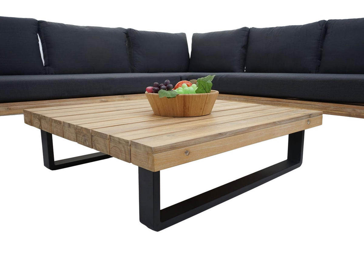GARTEN-GARNITUR Hellbraun Polster Dunkelgrau - Braun, Holz - PROREGAL
