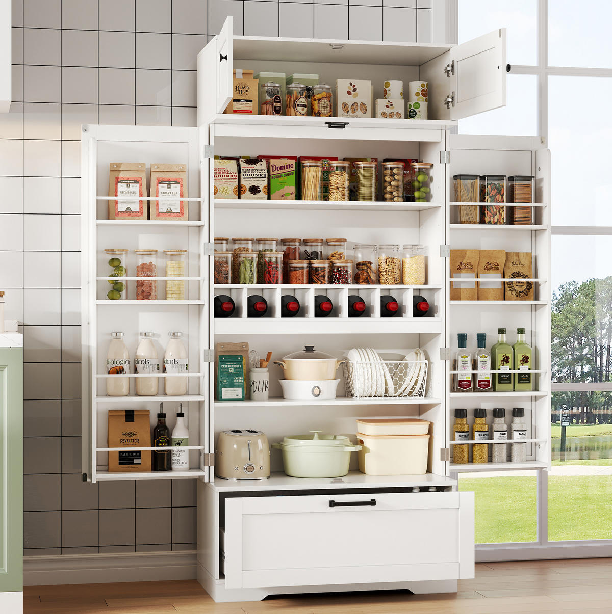 KÜCHENSCHRANK freistehend 80 x 40 x 180 cm mit Weinregal und Schublade Weiß - Weiß, Holzwerkstoff (40/180/80cm) - Meubliv