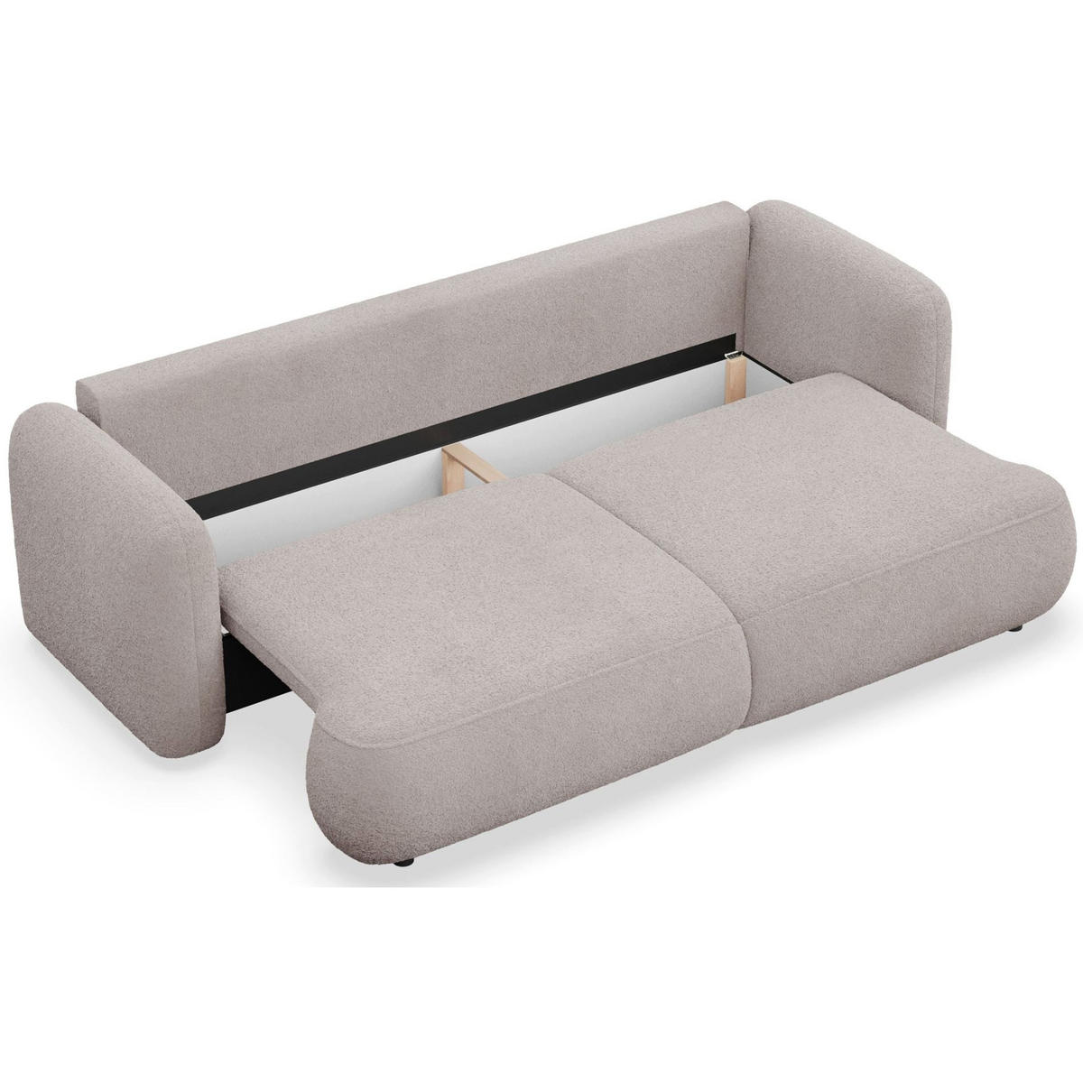 3-SITZER SCHLAFSOFA Tvoya Graubeige Bouclé - Taupe/Schwarz, Kunststoff/Textil (253/82/110cm) - Selsey