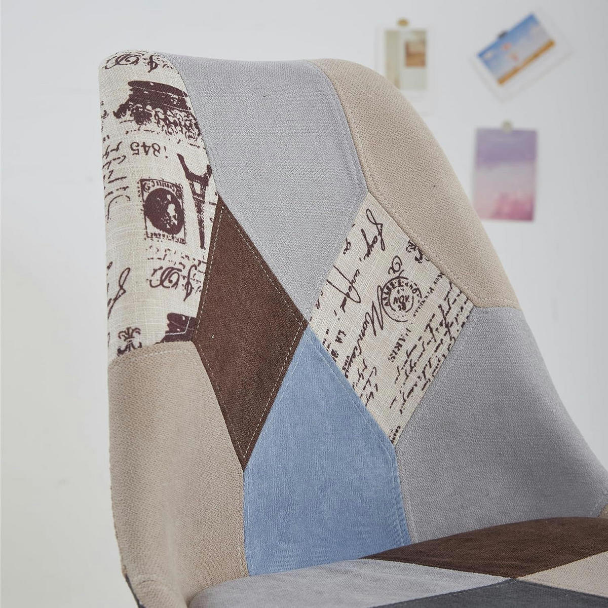 ESSZIMMERSTUHL 4-teiliges Set Patchwork Braun Stoff Massivholzbeine - Multicolor, Textil (49/83/42cm)