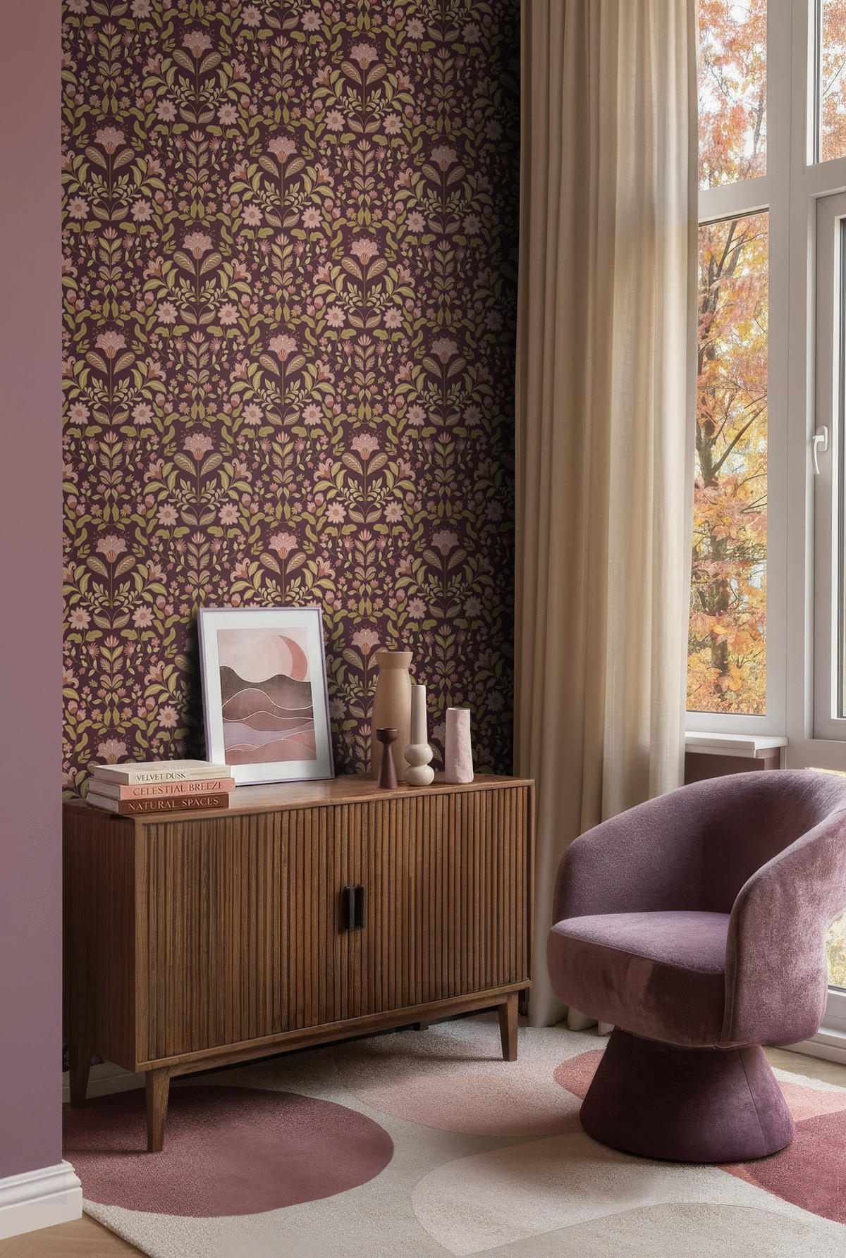 TAPETE Blumenmuster 50 x 900 cm - Lila, Papier (50/900cm) - ESTAhome