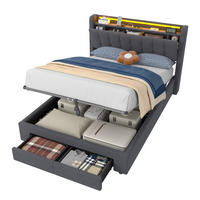 ČALÚNENÁ posteľ 140/190cm tmavosivá zo zamatu, kovu a dreva s LED svetlom, USB konektorom a úložným priestorom - sivá, textil (140/190cm) - Modfu