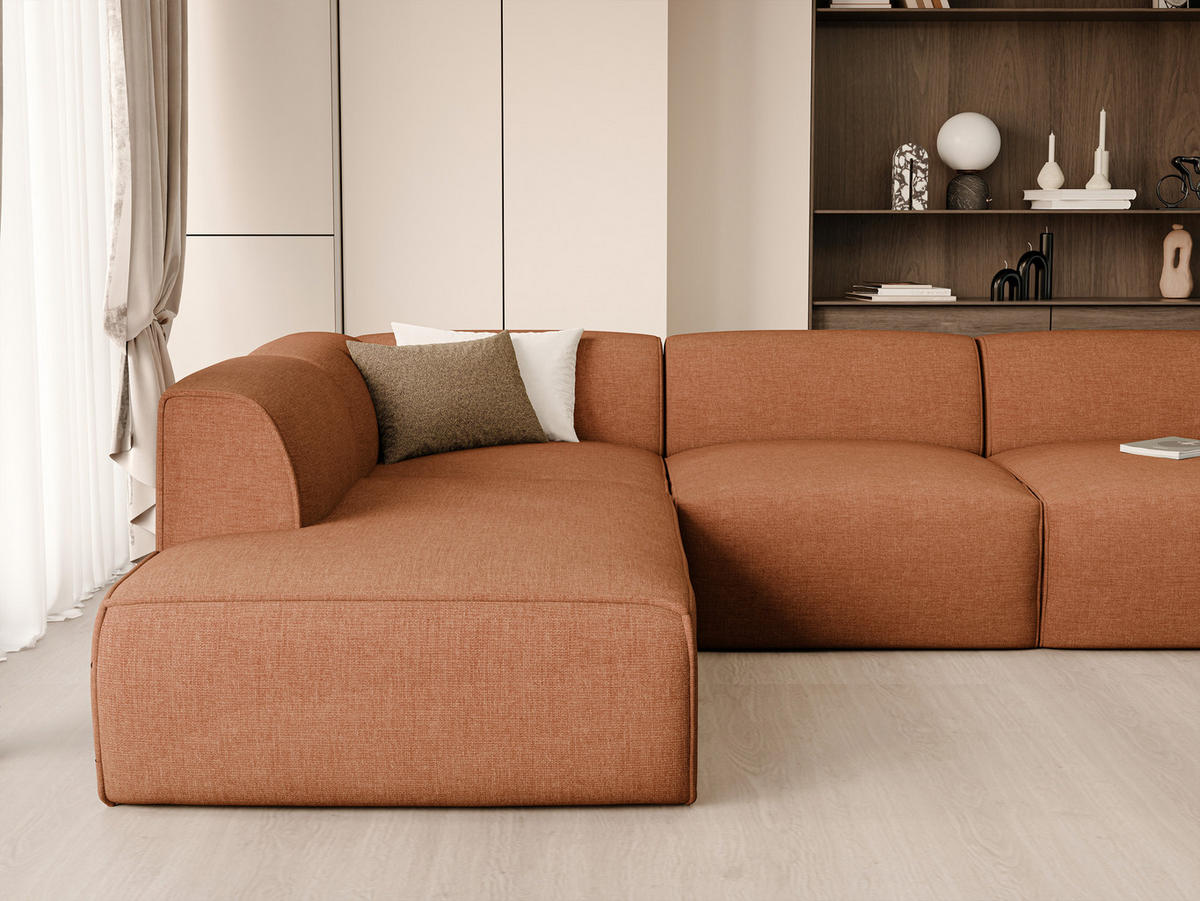 WOHNLANDSCHAFT DOVE Chenille-Stoff in Orange - Orange, Holzwerkstoff/Kunststoff (300/85/200cm) - Idohome
