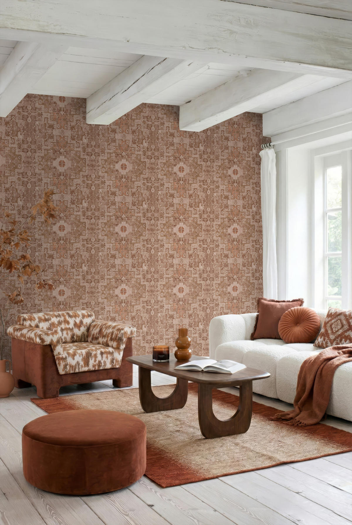 TAPETE orientalisches Kelim-Patchwork 50 x 900 cm - Braun, Papier (50/900cm) - ESTAhome