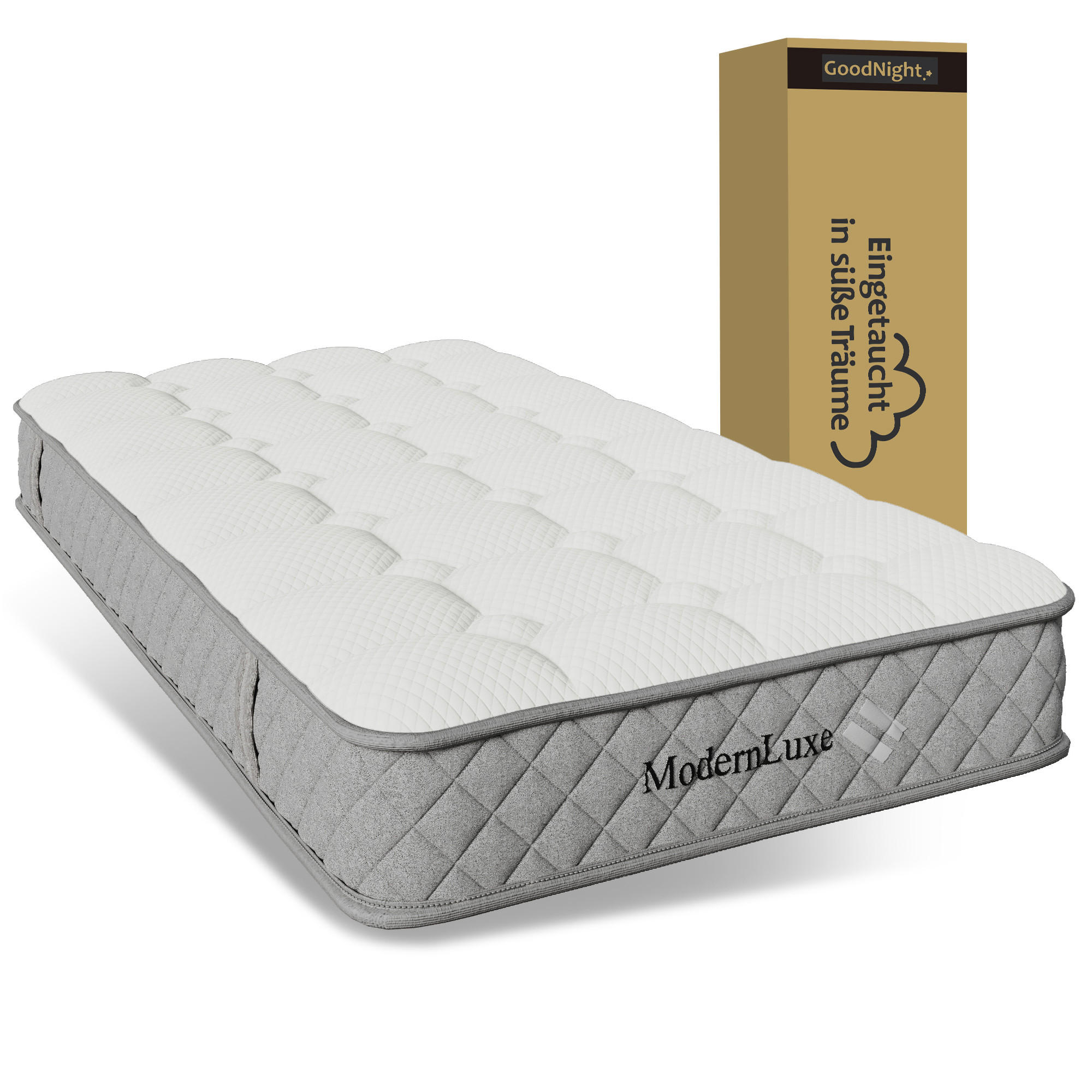 TASCHENFEDERKERNMATRATZE 90/200 cm H3, 20 cm hoch, 7 Zonen, mit 4 Griffen - Weiß, Textil (90/200cm)