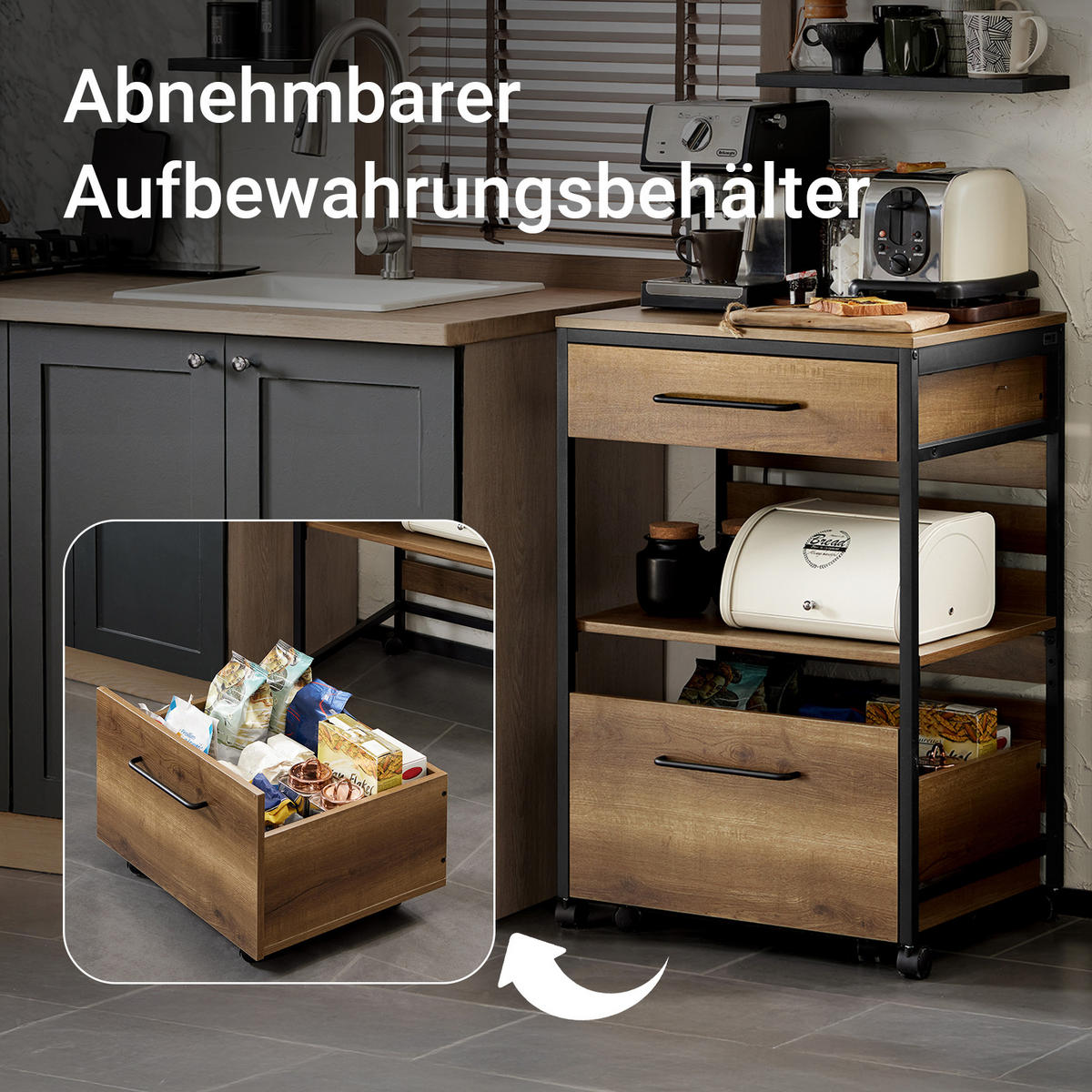 SERVIERWAGEN Vintage - Braun, Holzwerkstoff/Metall (60/90/45cm) - SoBuy