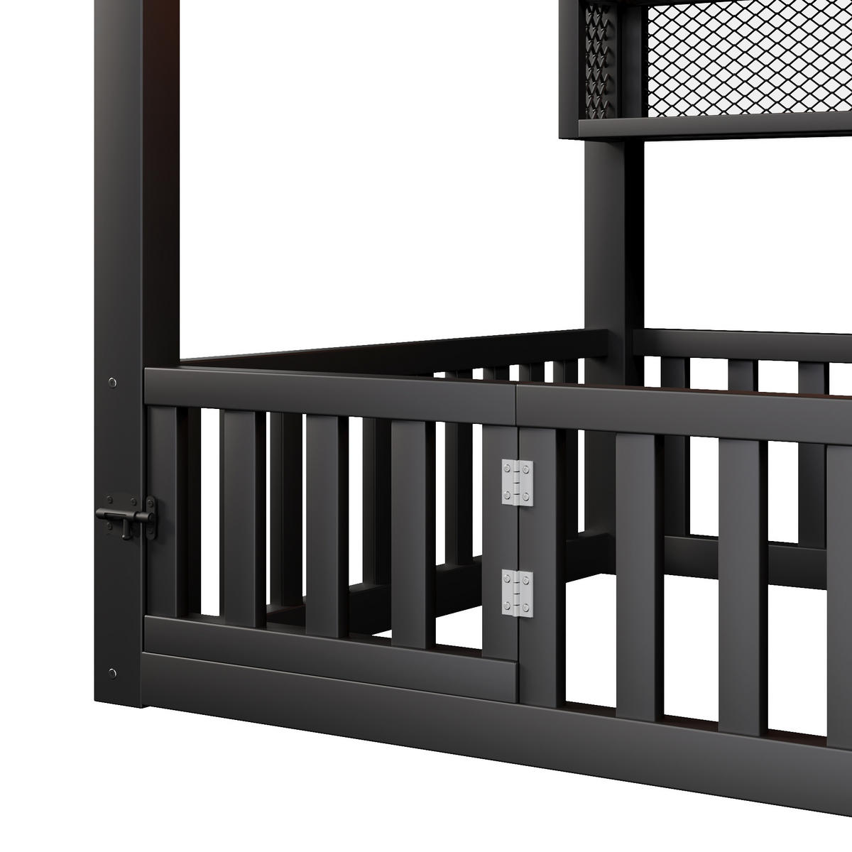 HAUSBETT 90/200 cm in Schwarz mit Zaun und LED - Schwarz, Metall (90/200cm) - WISHDOR