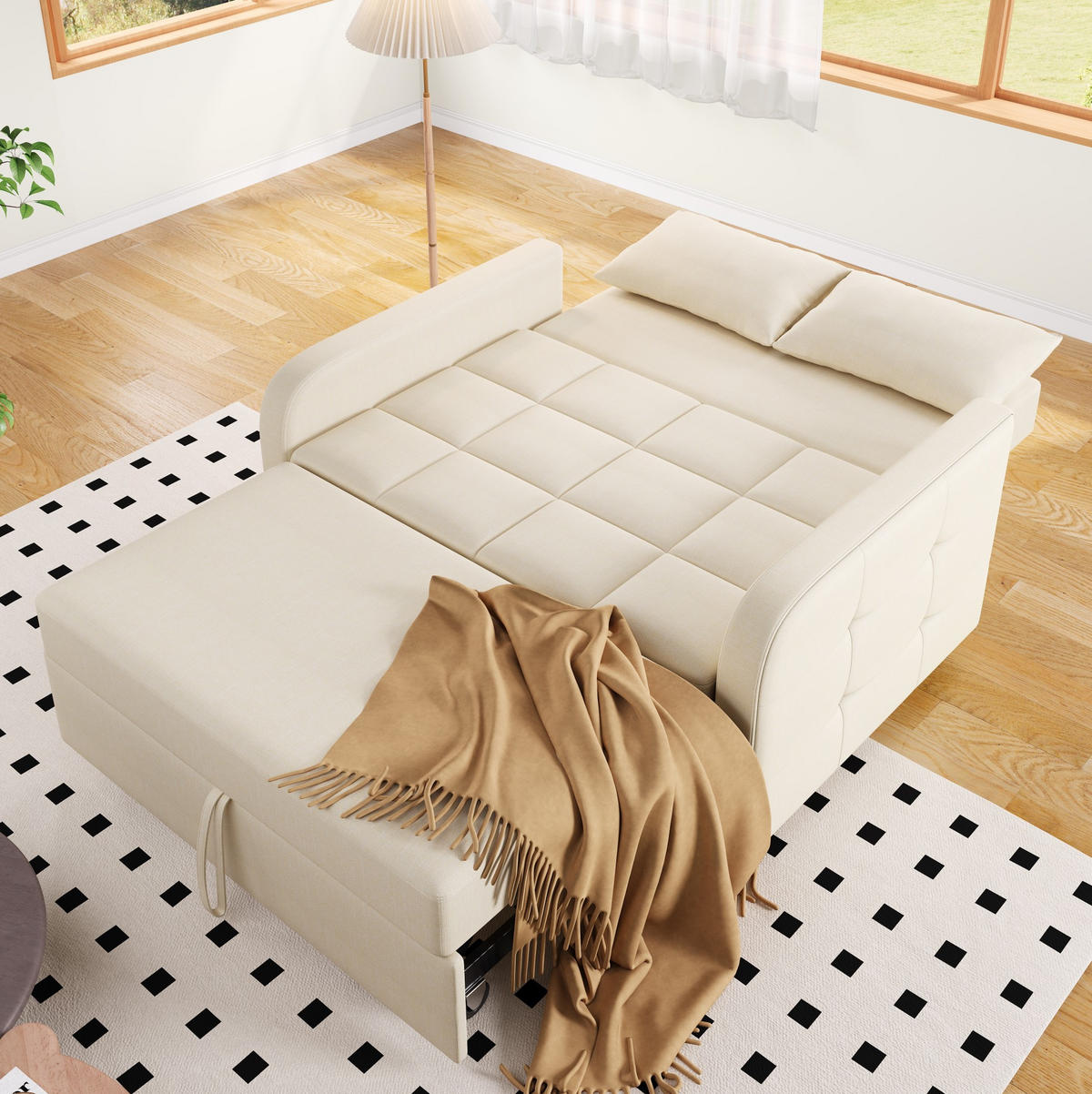 SCHLAFSOFA Klappsofa Baumwolle-Leinen mit verstellbarer Rückenlehne Beige 127/75/94 cm - Beige, Textil (75/94/127cm) - Redom