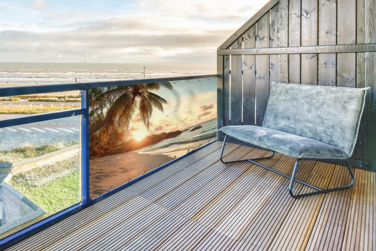 BALKON-SICHTSCHUTZ Strand - Palmen - Meer - Sonnenuntergang 300x130 cm - Samtahornfarben, Kunststoff (300/130cm) - MuchoWow