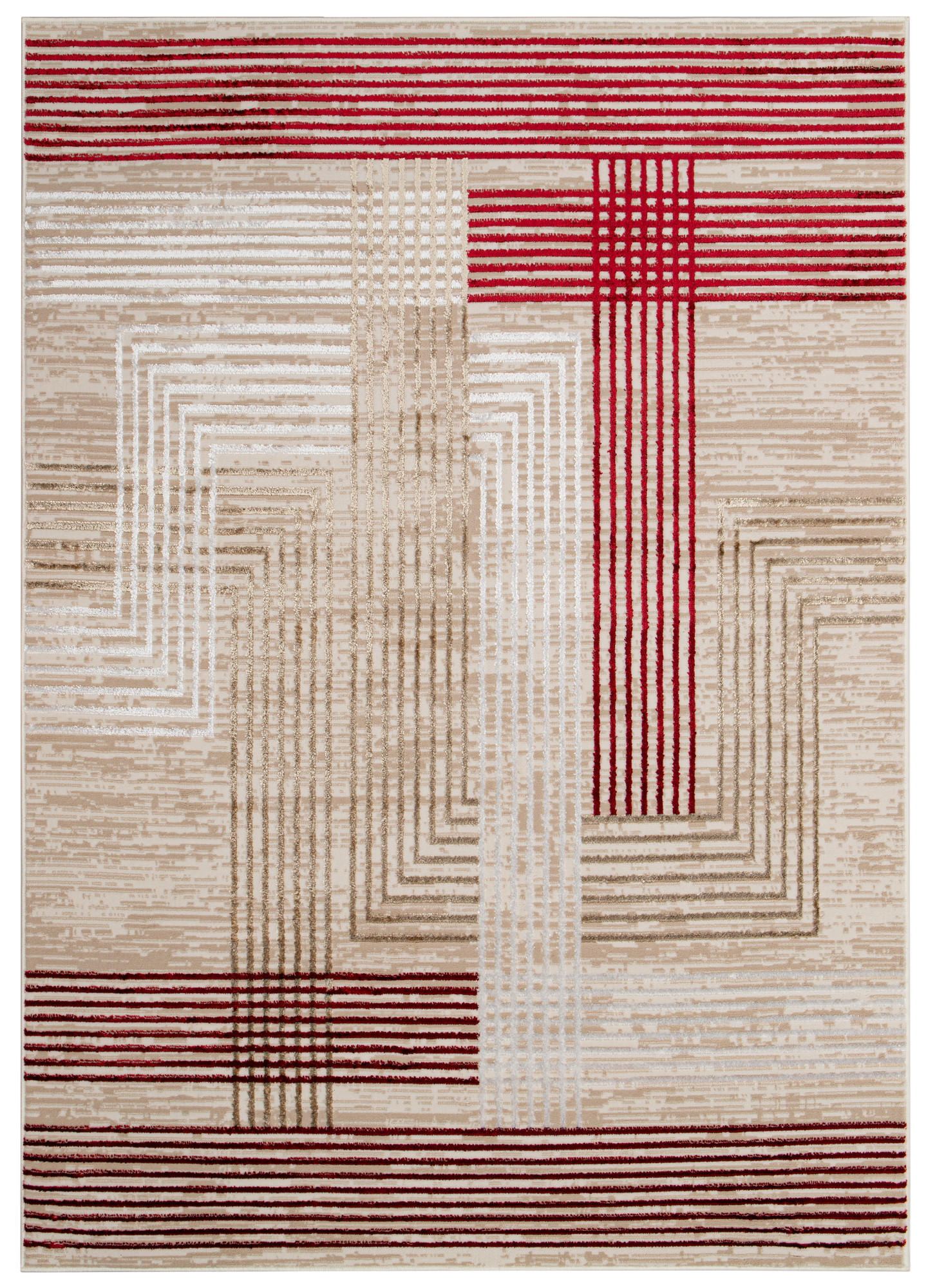 Tapiso Teppich Creme, Rot 120x170 cm