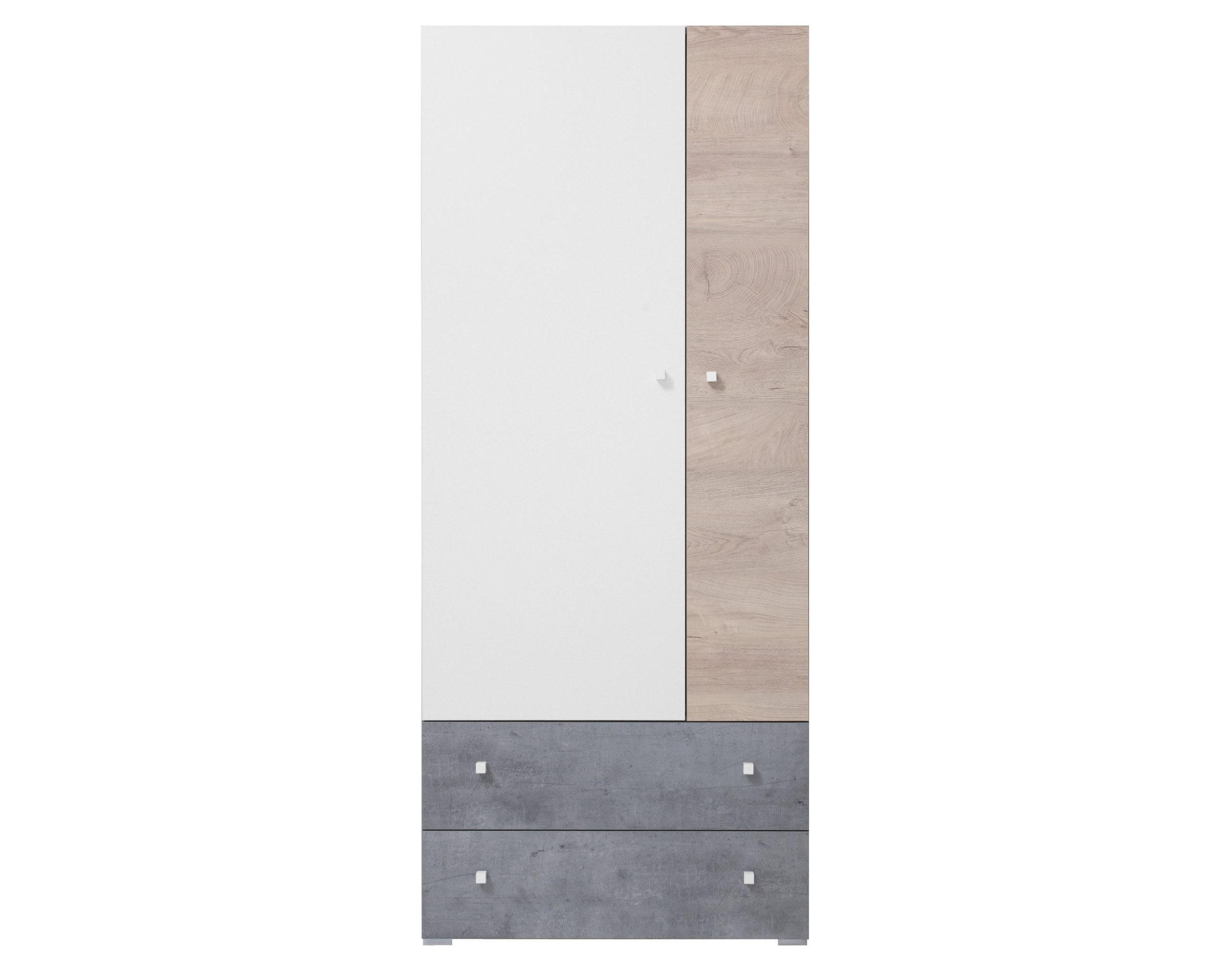 Deine Möbel 24 Kinderkleiderschrank Grau, Weiß, Sonoma Eiche 80x190x50 cm
