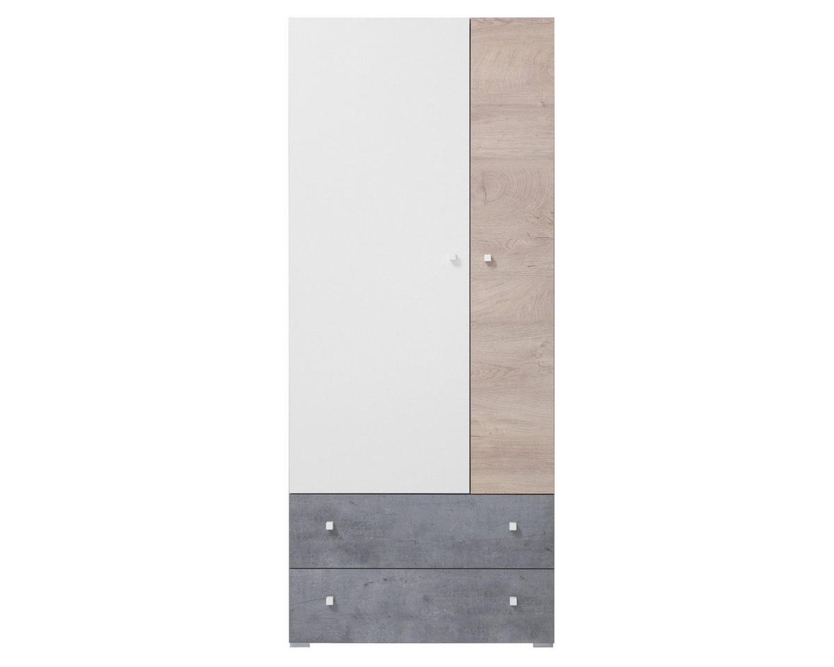 KINDERKLEIDERSCHRANK SIMON 03 80/50/190 Grau/Weiß/Sonoma Eiche - Weiß/Grau, Holzwerkstoff (80/190/50cm) - Deine Möbel 24