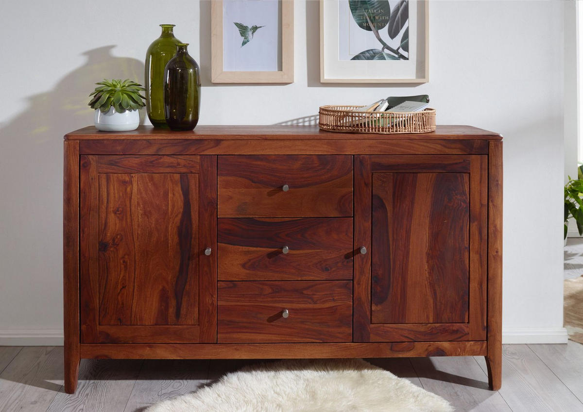 SIDEBOARD Sheesham146x40x86 walnuss geölt BROOKLYN #22 - Dunkelbraun, Holz (146/86/40cm) - Massivmoebel24