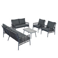 LOUNGE-SET 173/54/77 cm grau aus PE-Rattan mit Tisch und waschbaren Kissen - Grau, Metall - OKWISH