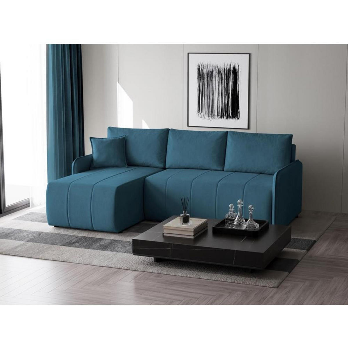 ECKSCHLAFSOFA Capri blau - Blau/Schwarz, Kunststoff/Textil (223/156cm) - Beautysofa