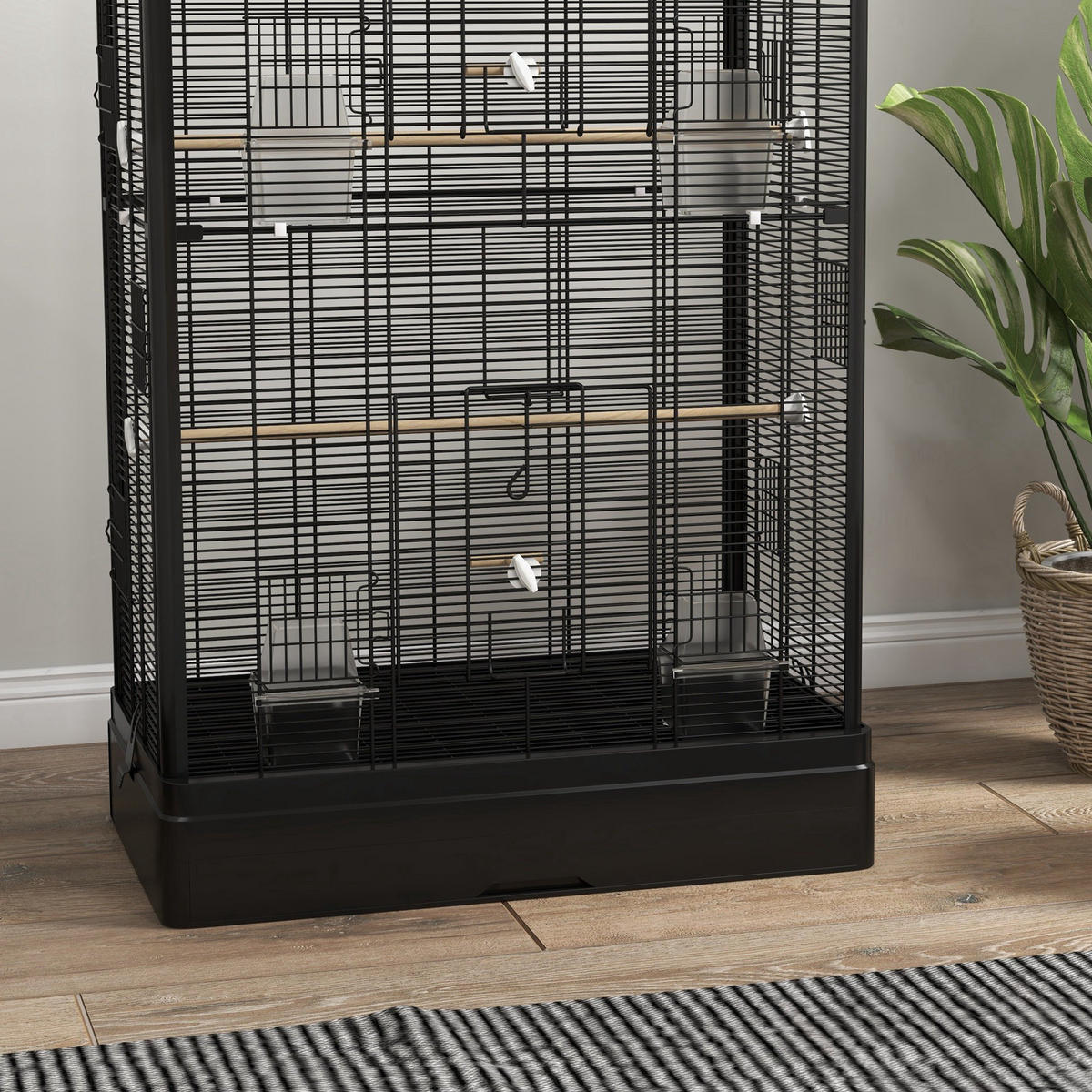 VOGELKÄFIG DE-17845 5 Sitzstangen & 12 Türen Schwarz - Schwarz, Metall (36.5/98/61cm) - ComfortXL