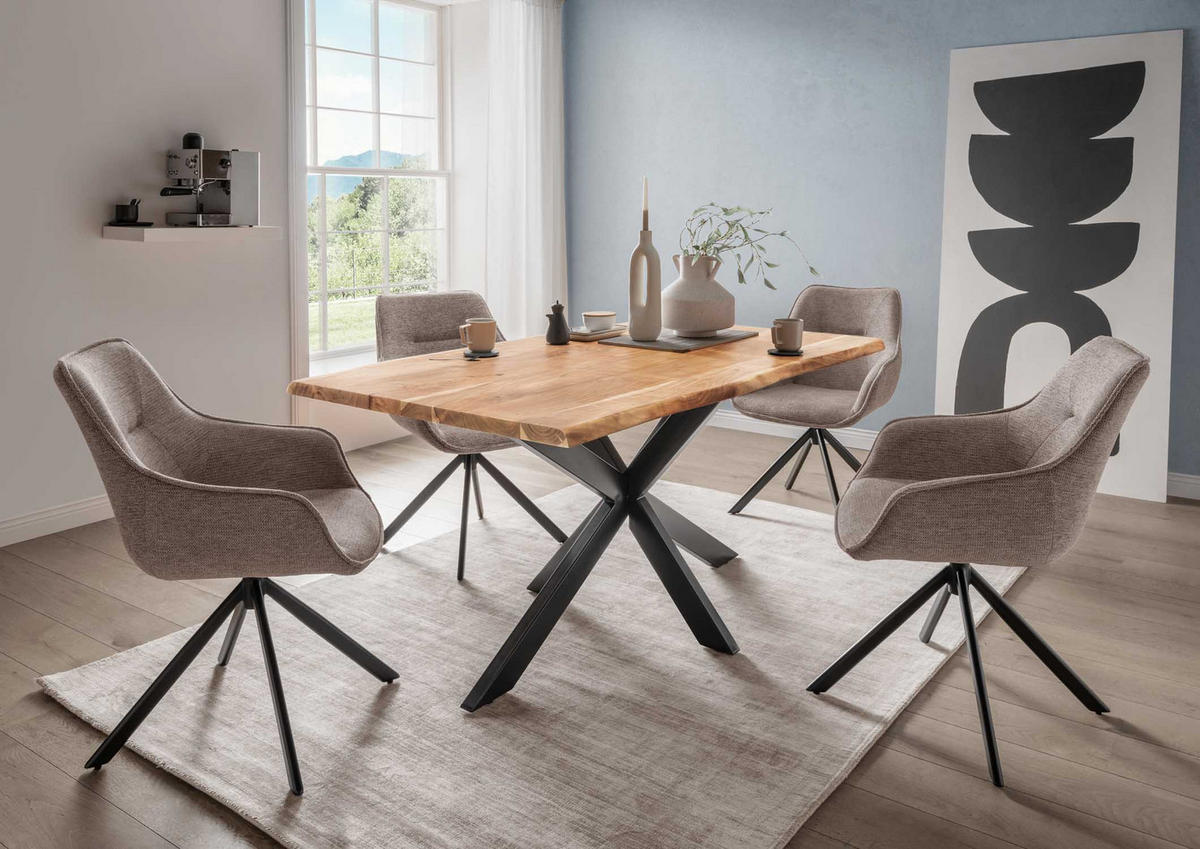 ESSZIMMERSTUHL drehbar San Carlo beige - Beige/Schwarz, Textil/Metall (57/87/67cm) - Mr. Deko