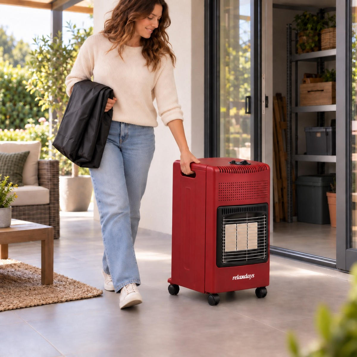 GASHEIZOFEN Rot Piezozündung - Rot, Metall (42/73/36cm) - Relaxdays