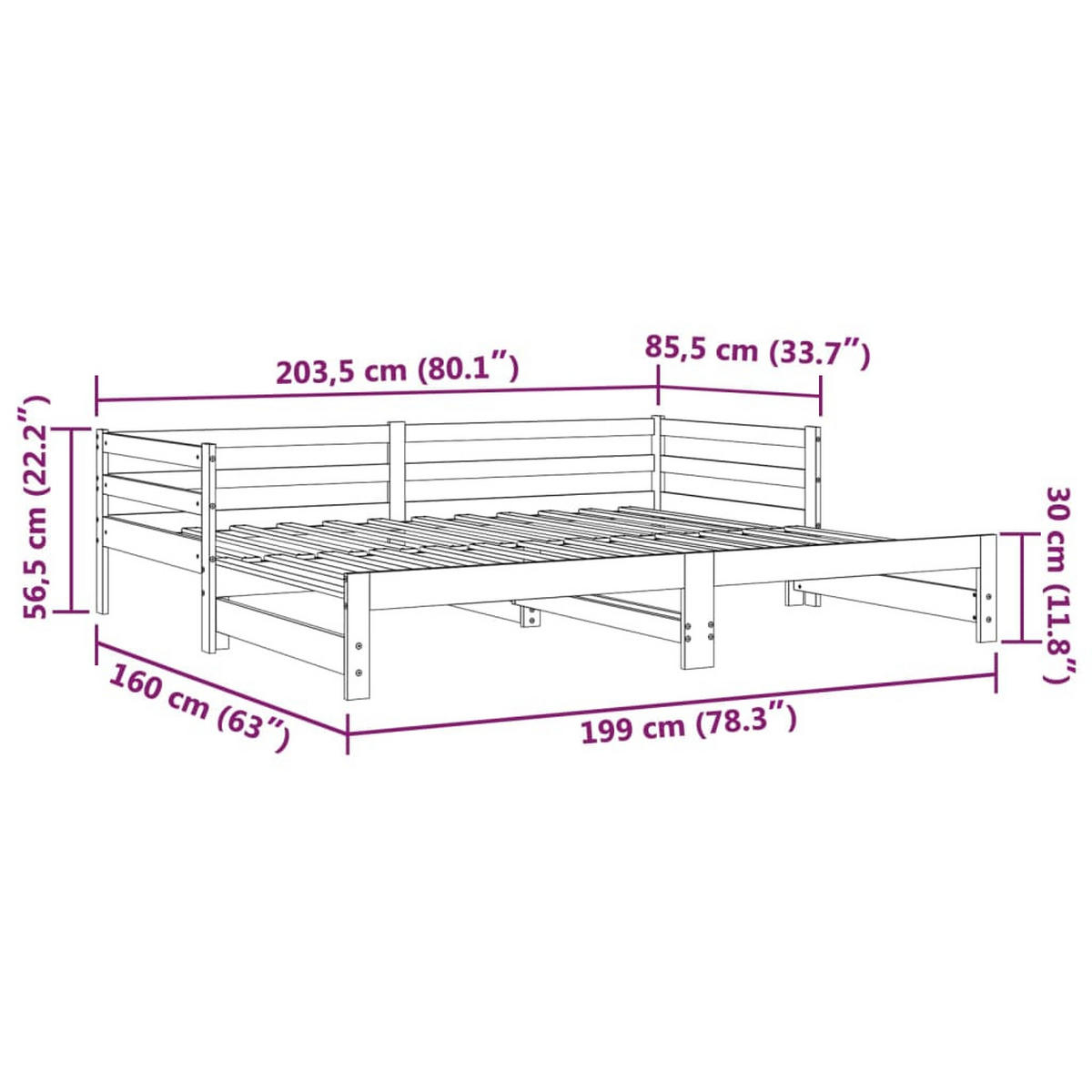 AUSZIEHBARES Tagesbett Ohne Matratze Weiss 80/200 Cm - Weiß, Naturmaterialien (80/200cm) - vidaXL