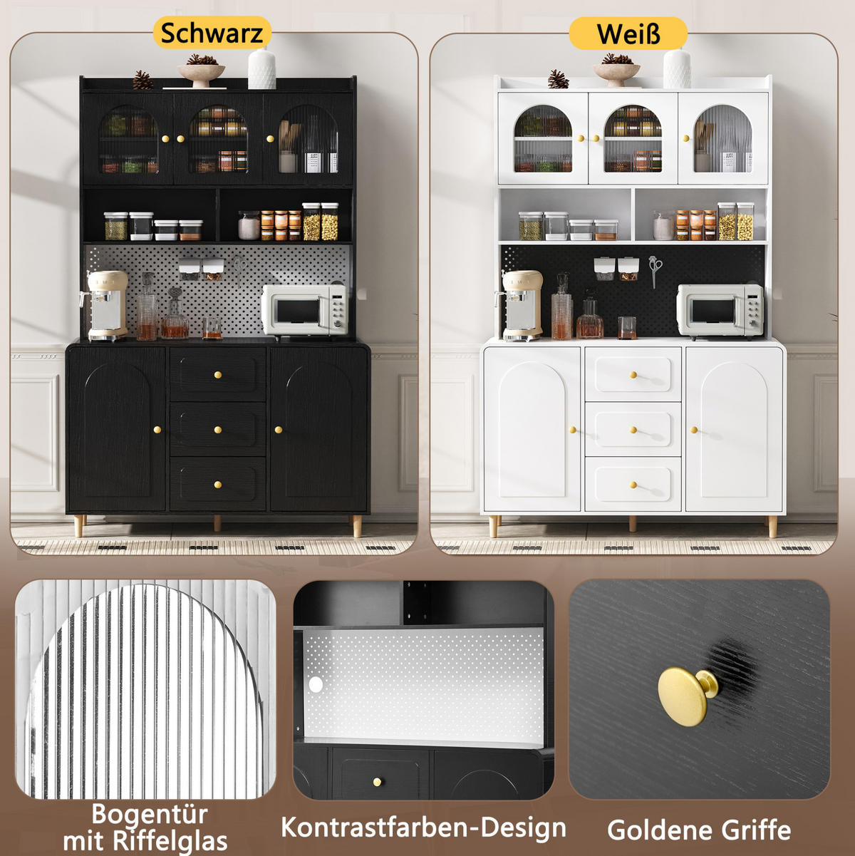 BUFFET 120/40/190 cm aus MDF mit Lochplatte und 3 Schubladen Schwarz - Schwarz, Holzwerkstoff (120/190/40cm) - Modenvie