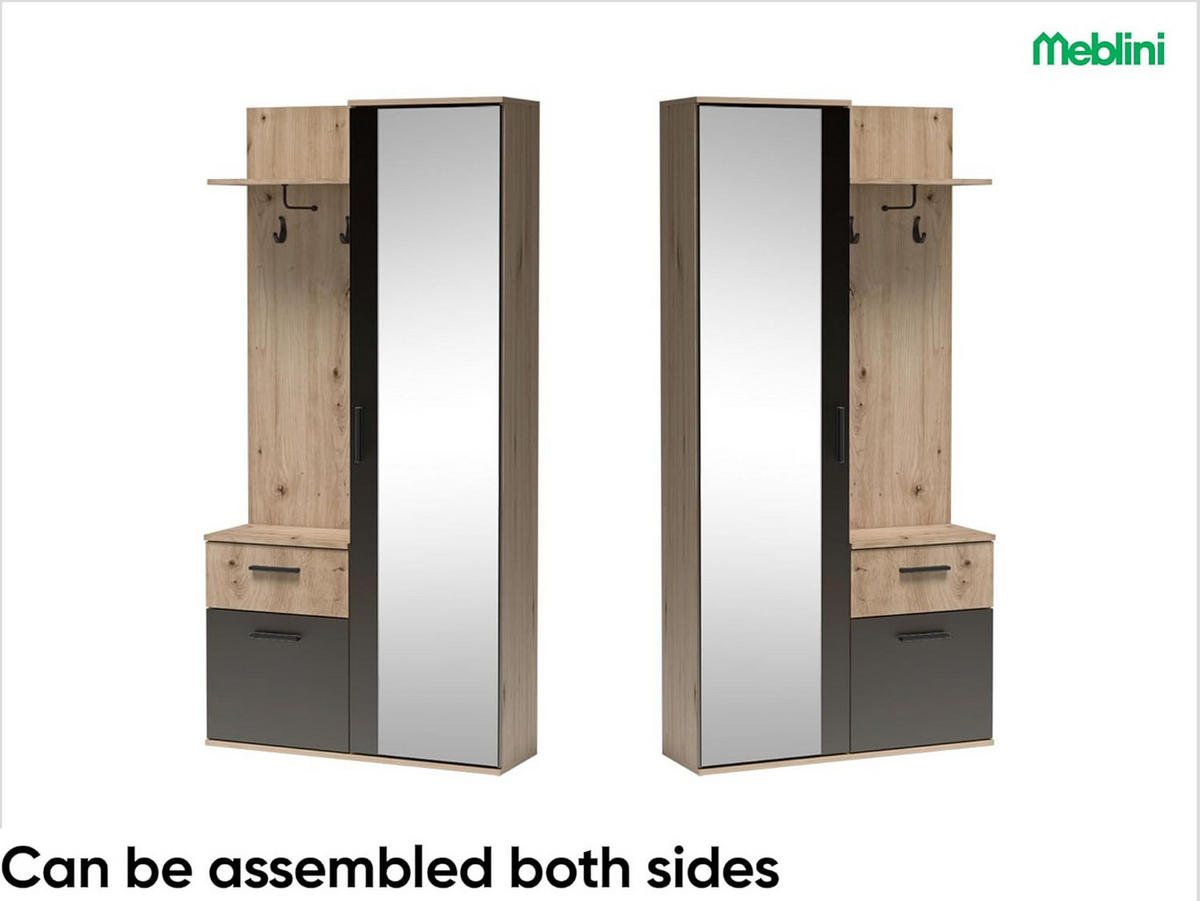 GARDEROBE LUXOR - Schwarz/Eiche Artisan, Holzwerkstoff (97/195/30cm) - Meblini