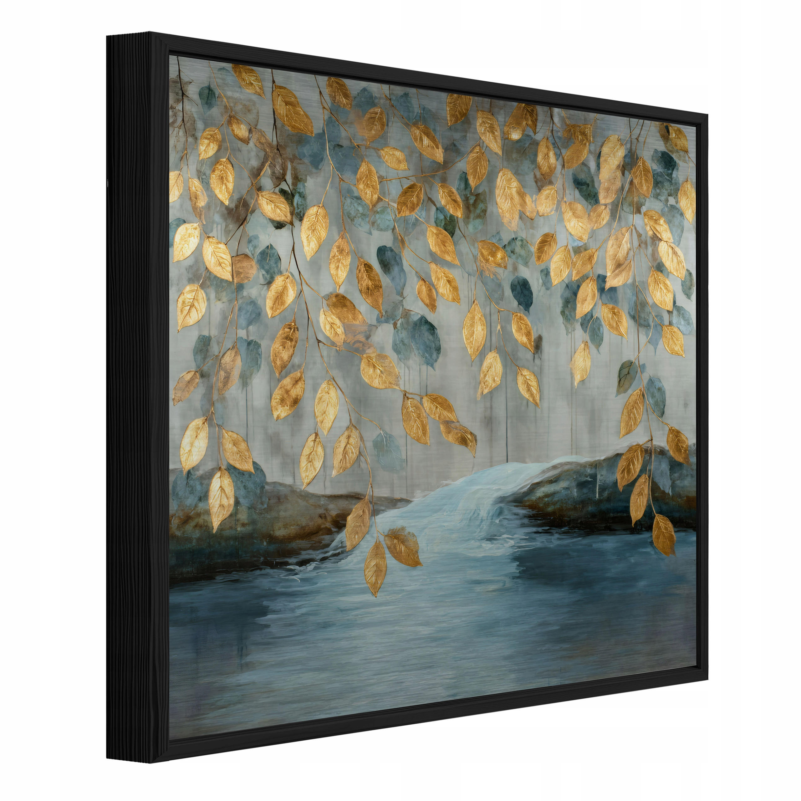 Wallarena ZARÁMOVANÉ obrazy listy závěsné zlaté 80x80 cm