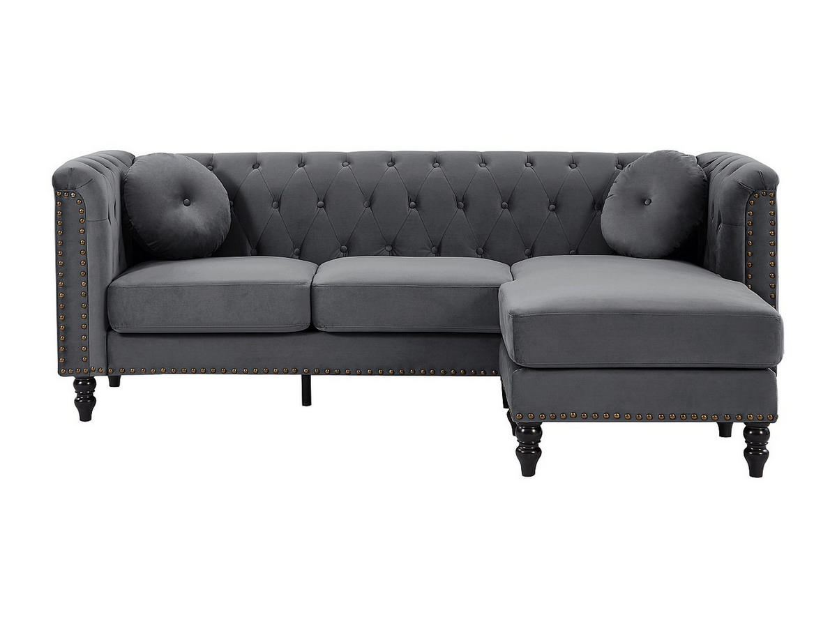 ECKSOFA - Ecke wechselbar - Samt - Anthrazit - TURNER - Anthrazit, Textil (222/144cm) - Vente-Unique
