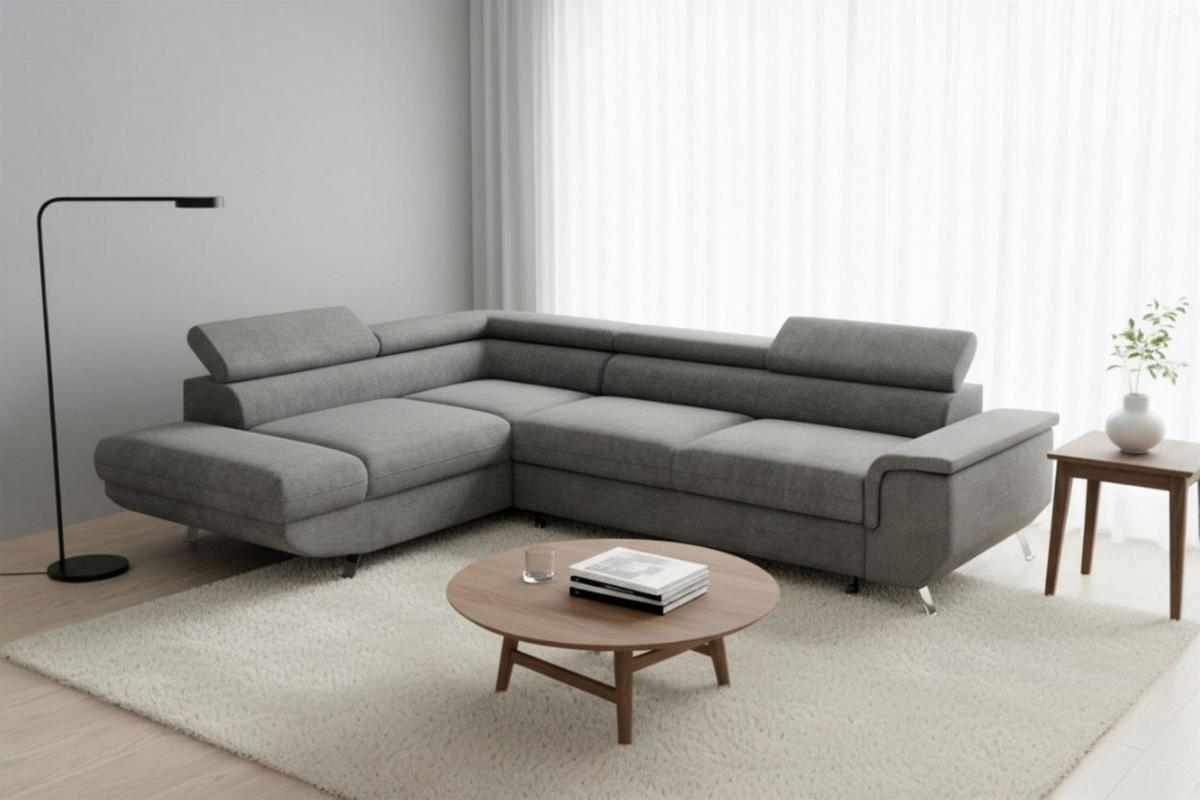 ECKSOFA Plato Mit Schlaffunktion - Dunkelgrau, Holzwerkstoff/Textil (268/202cm) - Fun Möbel
