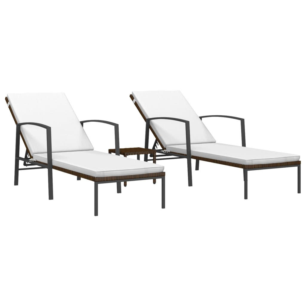 SONNENLIEGEN 2 Stk. mit Tisch Poly Rattan Braun - Braun, Kunststoff (60/95/195cm) - furnicato