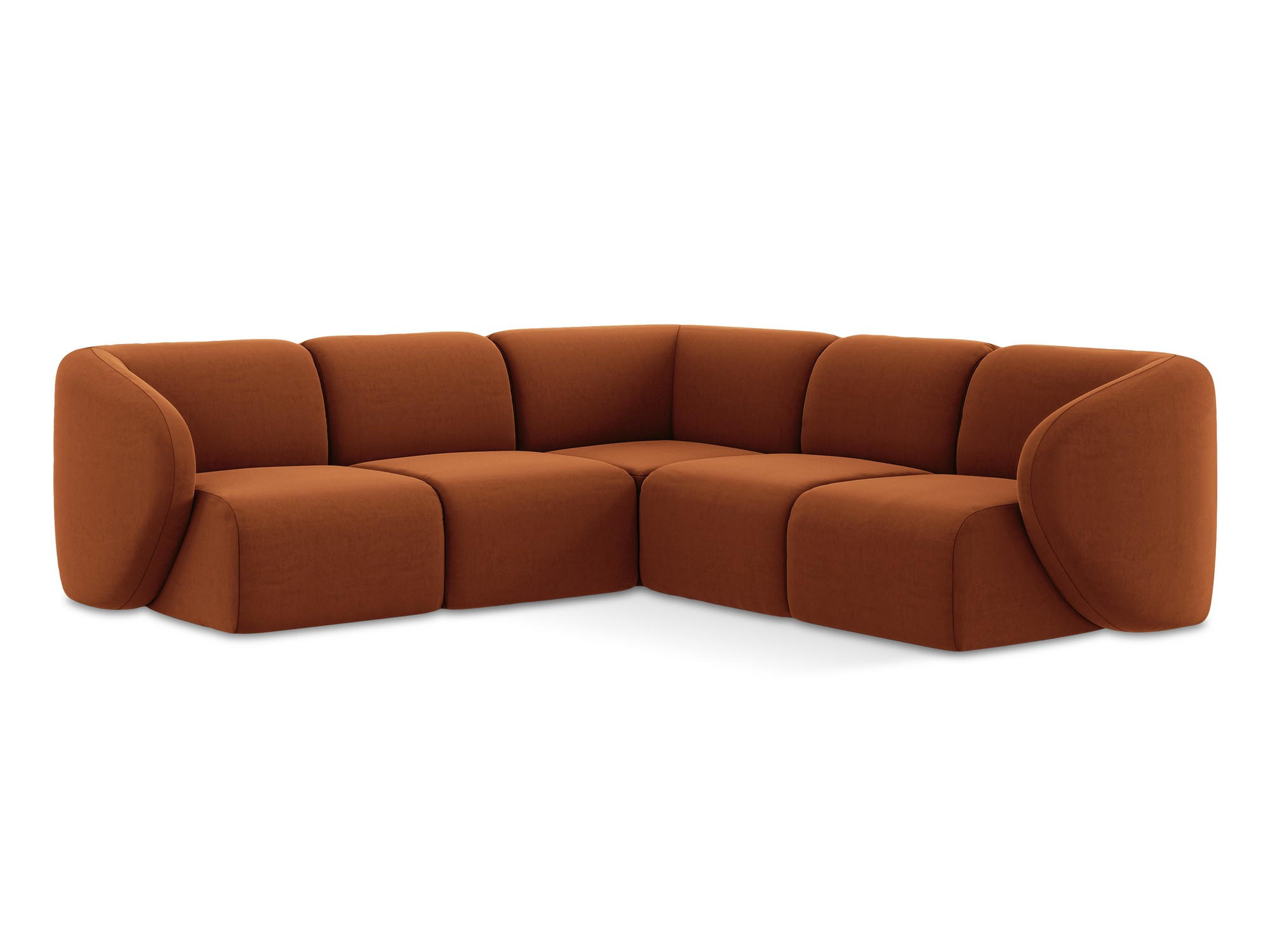 ECKSOFA Samt Stoff Orange - Terracotta/Schwarz, Holzwerkstoff/Kunststoff (251/251cm) - Makamii