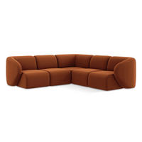 ECKSOFA Samt Stoff Orange - Terracotta/Schwarz, Holzwerkstoff/Kunststoff (251/251cm) - Makamii