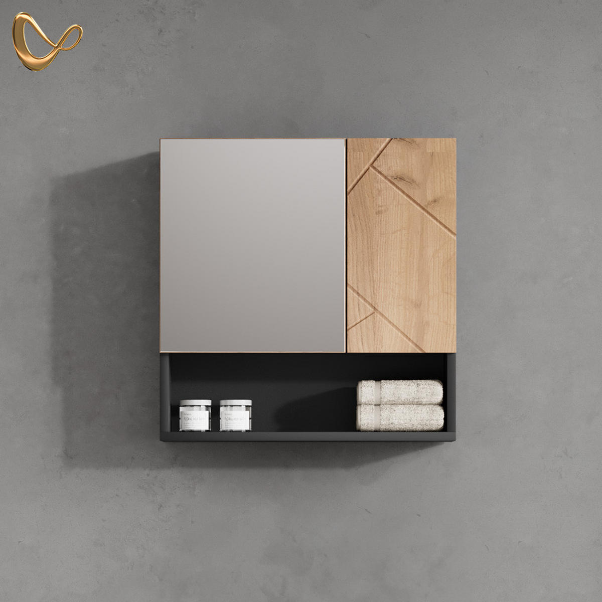 BADSPIEGELSCHRANK Ronco Goldkraft Eiche/Anthrazit 54 x 55 cm - Anthrazit/Eiche Wotan, Holzwerkstoff (54/55/16.9cm) - Livinity®