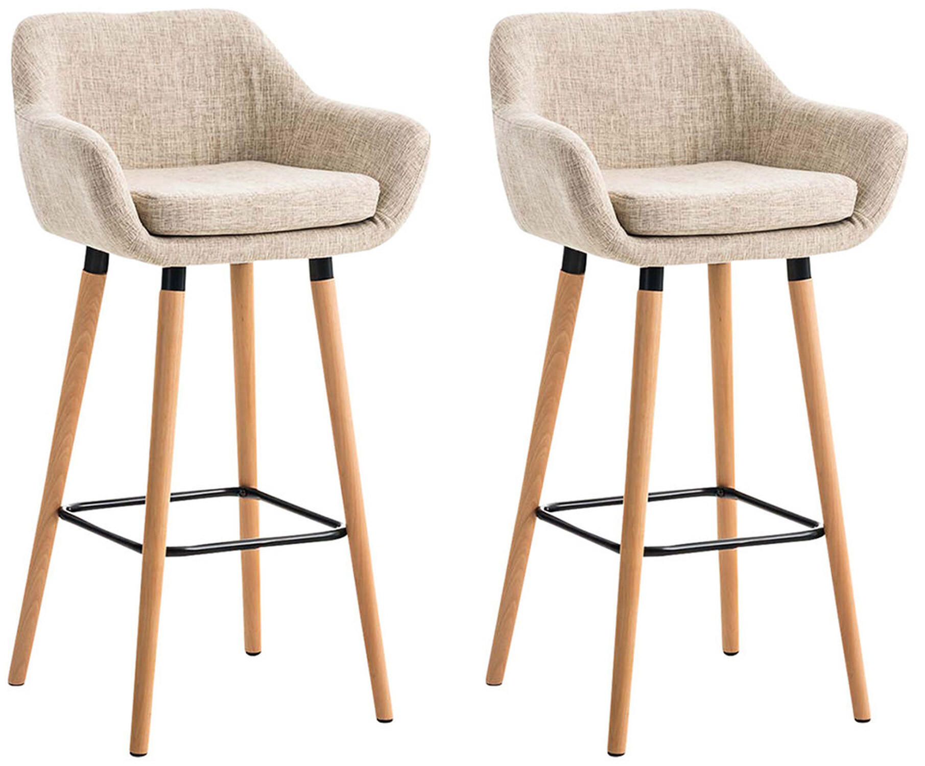 BARHOCKER Grande, 2er Set, Gestell Holz, Stoff Creme - Creme/Braun, Holz/Textil (55/99/46cm) - TPFLiving