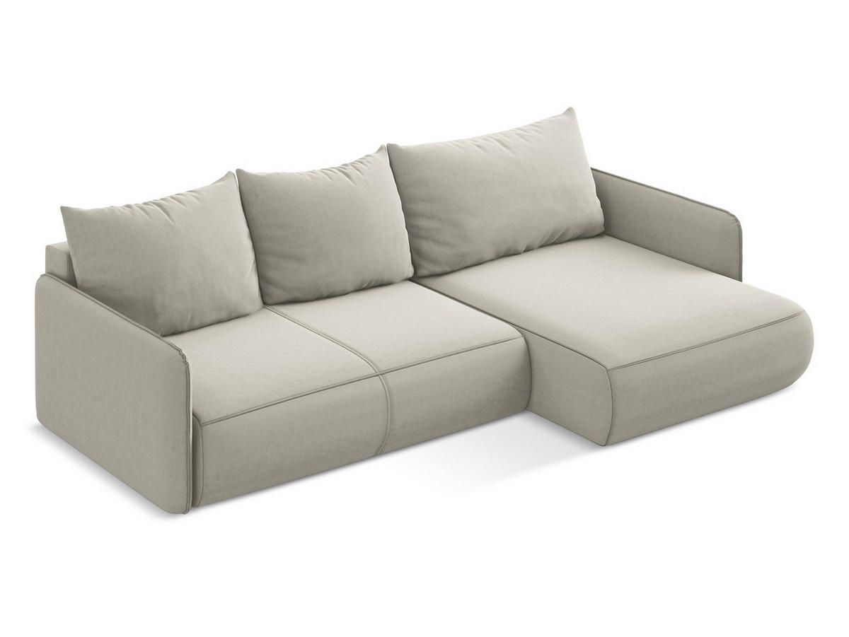 ECKSOFA mit Schlaffunktion Samt Stoff Creme - Perlmutt/Creme, Kunststoff/Textil (240/148cm) - Makamii