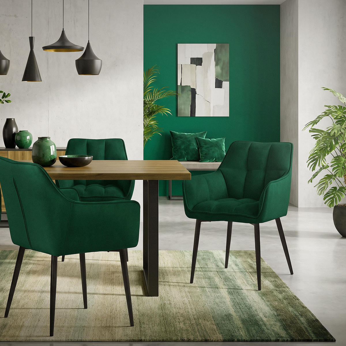 JÍDELNÍŽIDLA, SADA 6 KS, tmavě zelená froté látka - černá/tmavě zelená, kov/textil (63/90/57cm) - ML-DESIGN