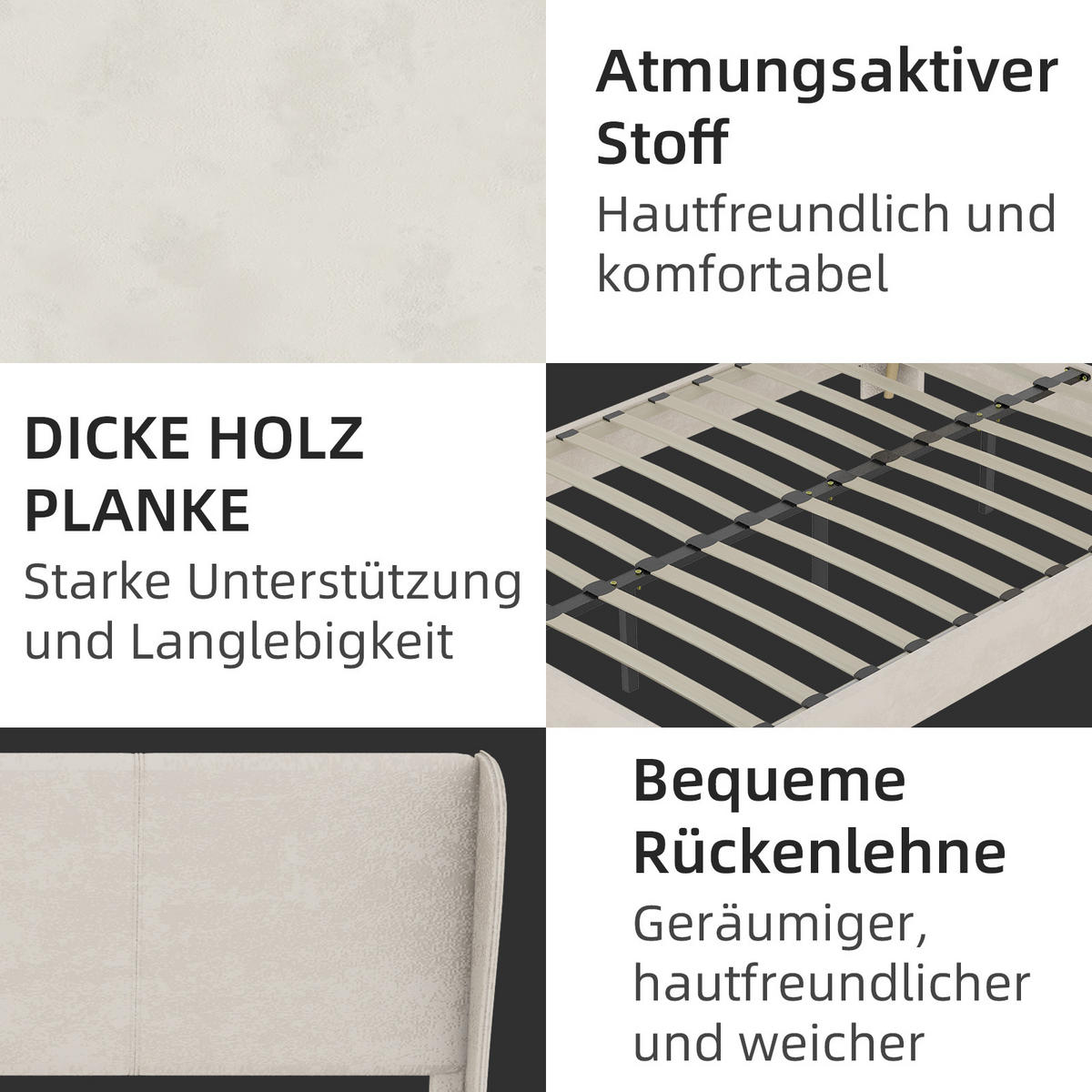 POLSTERBETT 160x200 cm ohne Stauraum beige - Beige, Textil (160/200cm) - LEBENLANG