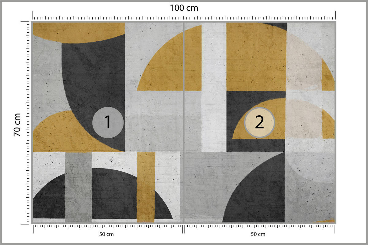 FOTOTAPETE für Wohnzimmer Abstrakte Geometrische Muster Formen 100x70 - Gelb/Schwarz, Papier (100/70cm) - Muralo