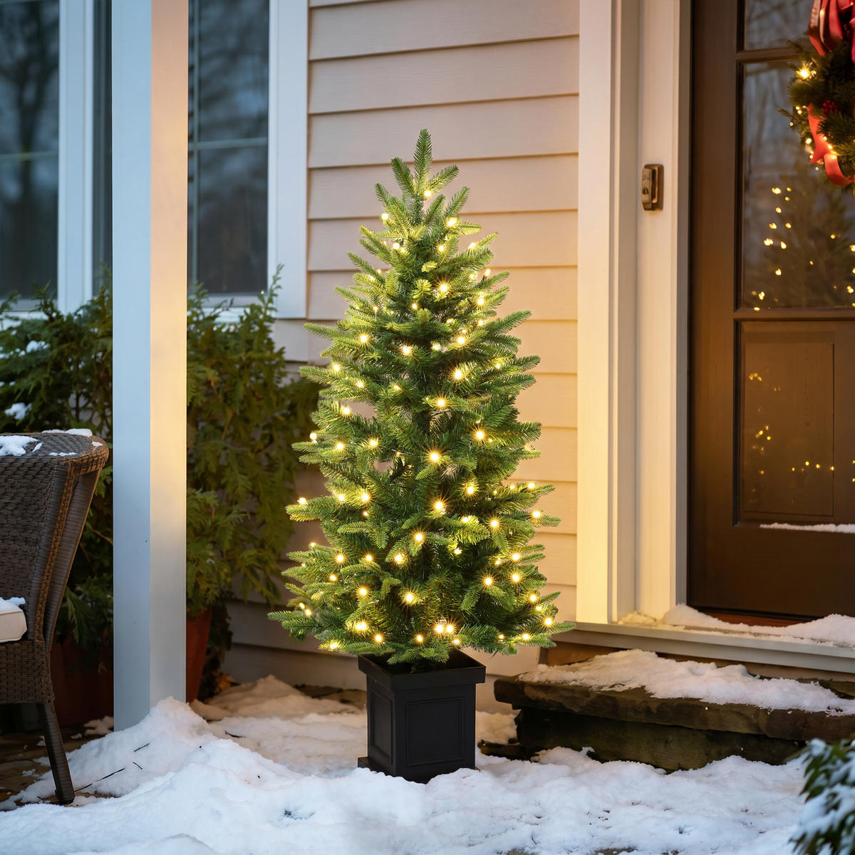 KÜNSTLICHER Weihnachtsbaum 124 cm mit Beleuchtung und 150 LEDs - Grün, Kunststoff (124cm) - Hometopia